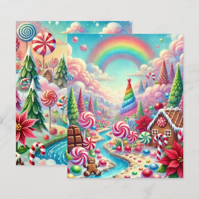 Whimsical Poinsettia Candyland Scrapbook Paper (Vorne/Hinten)