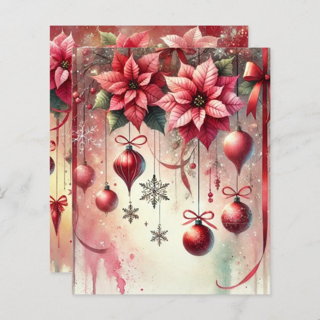 Whimsical Poinsettia Weihnachtsschmuck Scrapbook (Vorne/Hinten)