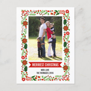 Whimsical poinsettias red, green Christmas foto Feiertagspostkarte