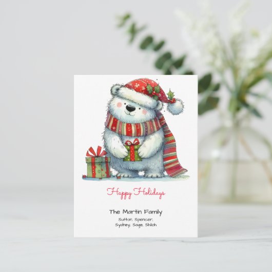 Whimsical Polar Bär in einer Weihnachtsmannmütze g Postkarte (Stehend Vorderseite)