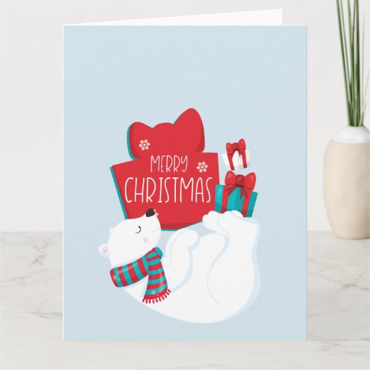 Whimsical Polar Bär und präsentiert Weihnachten Karte (Vorderseite)