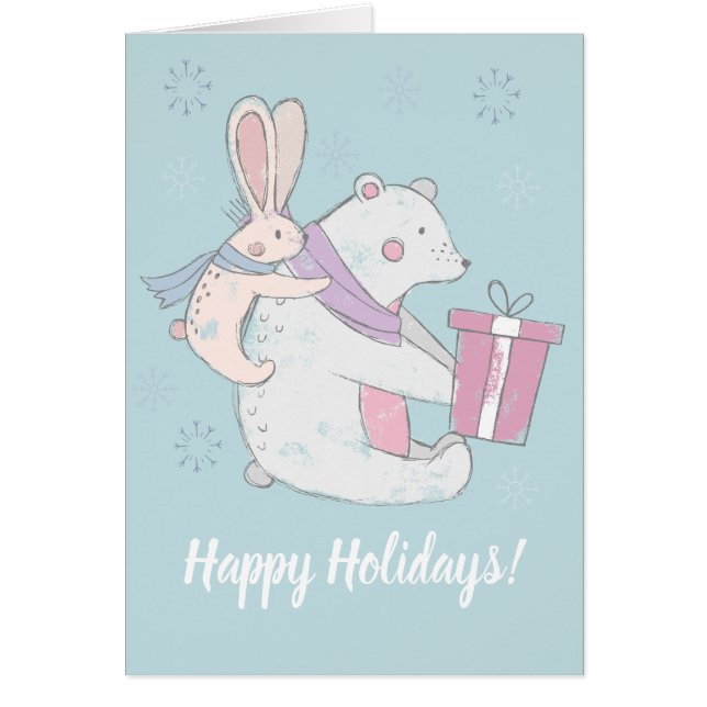 Whimsical Polar Bären Rabbit Happy Holidays (Vorne)