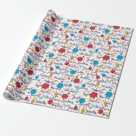 Whimsical Polar Bear Penguin Reindeer Design Geschenkpapier (Ungerollt)