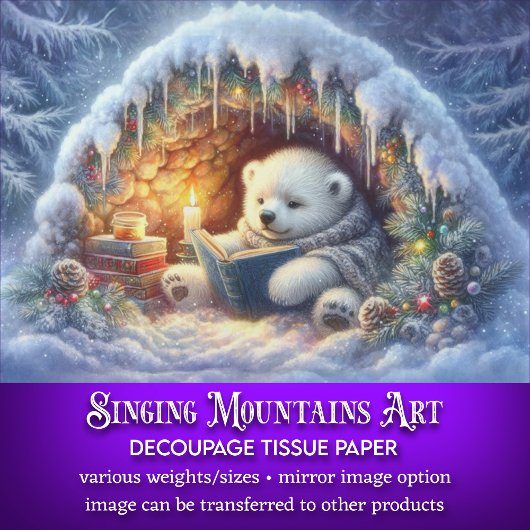 Whimsical Polar Winter Book Reading Decoupage Seidenpapier