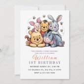 Whimsical Pooh & Friends Birthday Einladung (Vorderseite)
