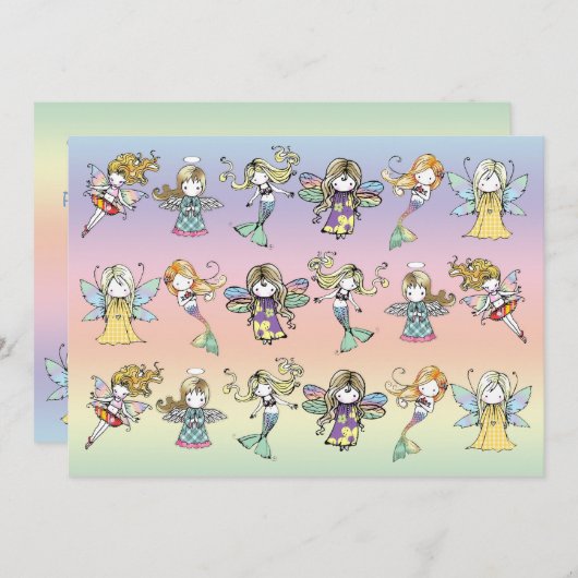 Whimsical Pool Party Fairy Mermaid Angel Invites Einladung (Vorne/Hinten)