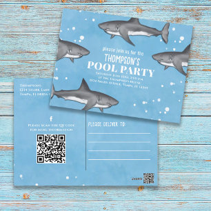 Whimsical Pool Party Haie QR Code Social Media Postkarte