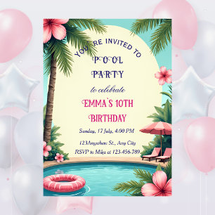 Whimsical-Poolparty-Geburtstagseinladung Einladung