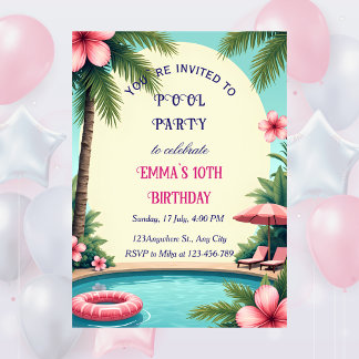 Whimsical-Poolparty-Geburtstagseinladung Einladung