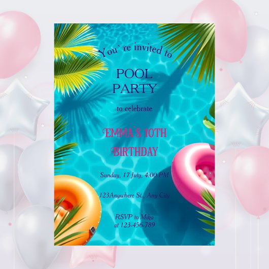 Whimsical-Poolparty-Geburtstagseinladung Einladung