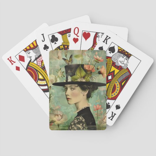 Whimsical Portrait of a Lady mit Blume Spielkarten (Rückseite)