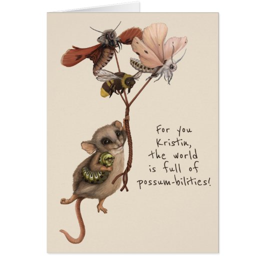 Whimsical Possum Moth and Bee Kid's Farewell Card (Vorne)