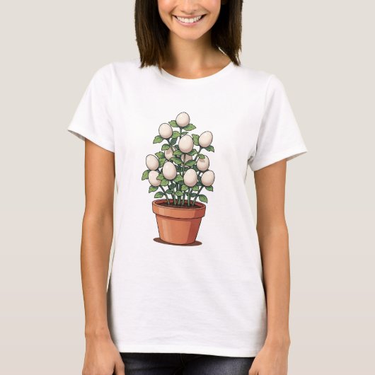 Whimsical Potted Egg-Plant Illustration T-Shirt (Vorderseite)