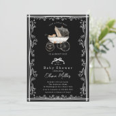 Whimsical Pram Baby Dusche Einladung (Stehend Vorderseite)