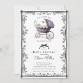 Whimsical Pram Baby Dusche Einladung (Vorderseite)