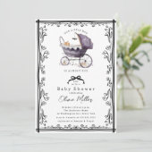 Whimsical Pram Baby Dusche Einladung (Stehend Vorderseite)