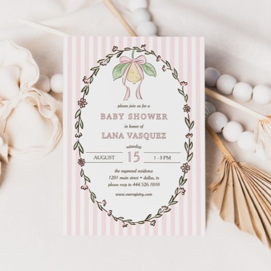 Whimsical Preppy Coquette Pastel Lemon Baby Shower Einladung