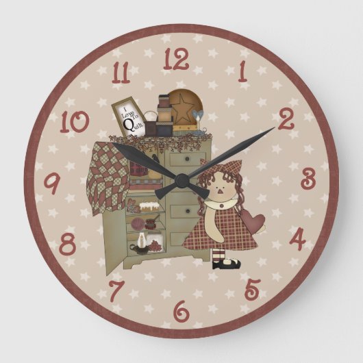 Whimsical Primitive Raggedy Ann Große Wanduhr (Vorderseite)