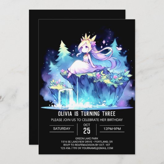 Whimsical Princess Birthday Einladung (Vorne/Hinten)