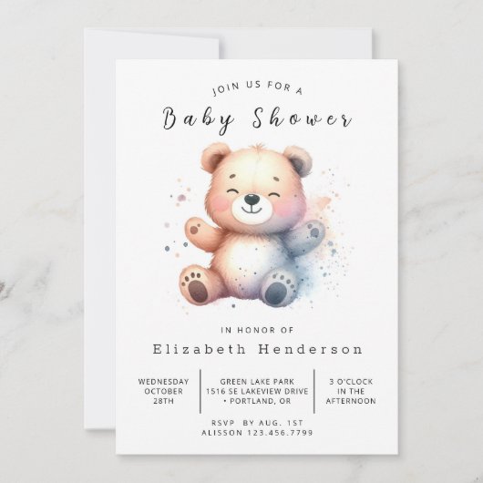 Whimsical Printable Bear Baby Dusche Einladung (Vorderseite)