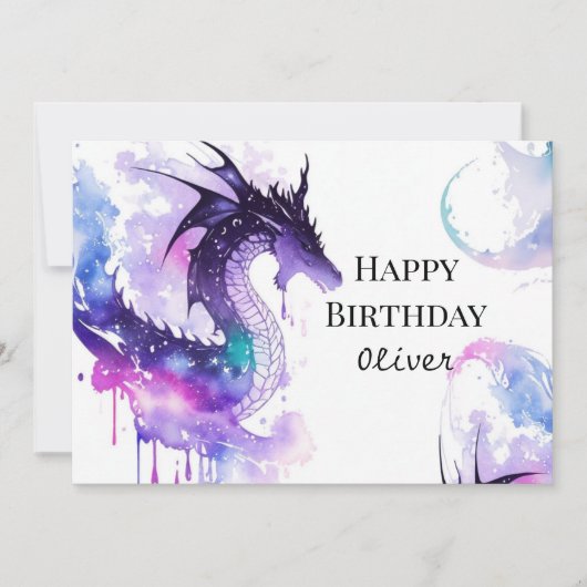 Whimsical Printable Dragon Birthday Karte (Vorderseite)