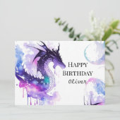 Whimsical Printable Dragon Birthday Karte (Stehend Vorderseite)