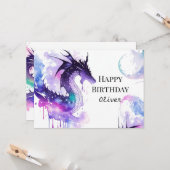 Whimsical Printable Dragon Birthday Karte (Vorderseite/Rückseite Beispiel)