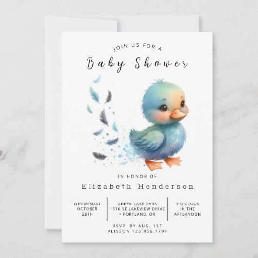 Whimsical Printable Duck Baby Duck Einladung (Vorderseite)