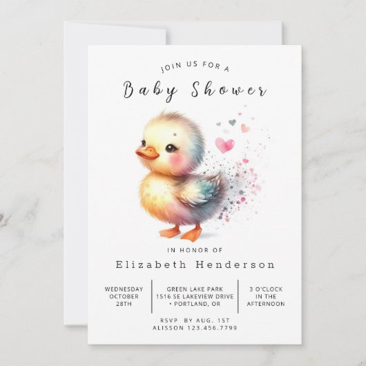 Whimsical Printable Duck Baby Duck Einladung (Vorderseite)