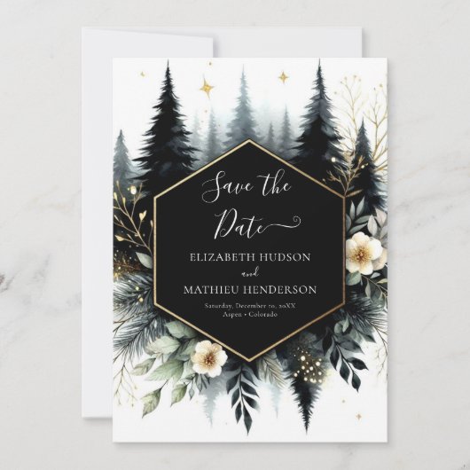 Whimsical Printable Enchanted Forest Wedding Save The Date (Vorderseite)