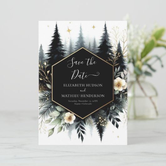 Whimsical Printable Enchanted Forest Wedding Save The Date (Stehend Vorderseite)