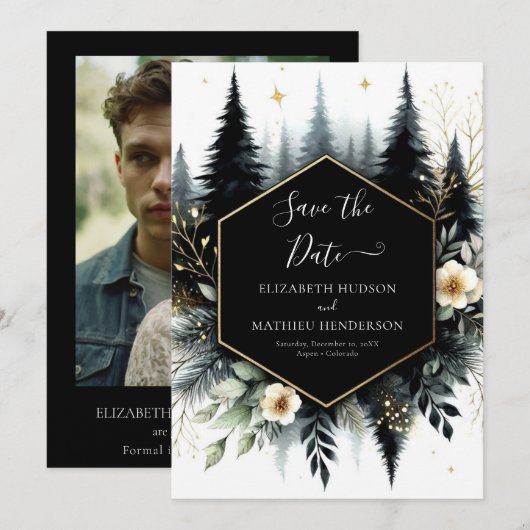 Whimsical Printable Enchanted Forest Wedding Save The Date (Vorne/Hinten)
