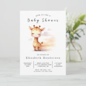 Whimsical Printable Giraffe Baby Dusche Einladung (Stehend Vorderseite)