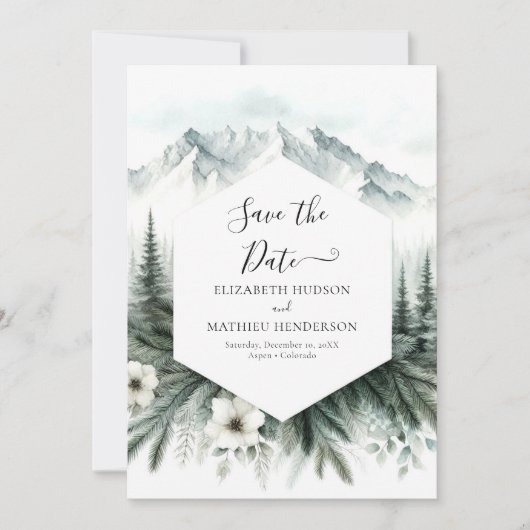 Whimsical Printable Mountain Wedding Save The Date (Vorderseite)