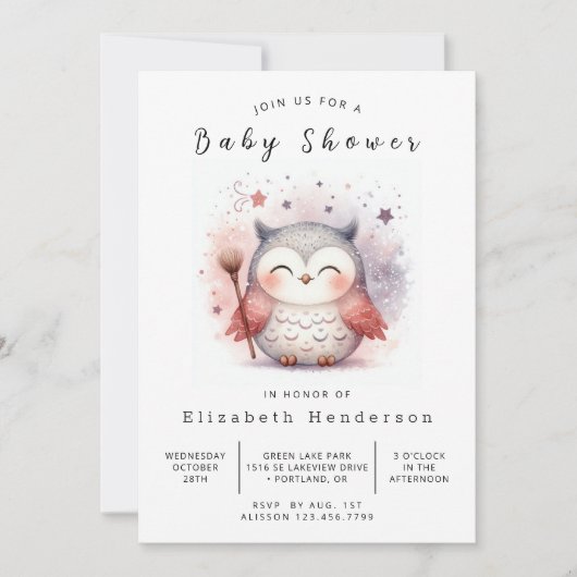Whimsical Printable Owl Baby Dusche Einladung (Vorderseite)