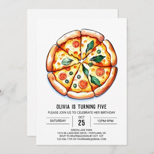 Whimsical Printable Pizza Geburtstag Einladung (Vorne/Hinten)