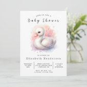 Whimsical Printable Swan Baby Dusche Einladung (Stehend Vorderseite)
