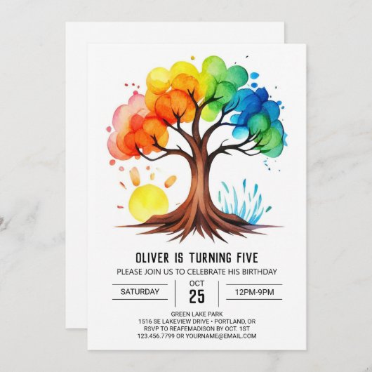 Whimsical Printable Tree Birthday Einladung (Vorne/Hinten)