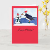 Whimsical Puffin Weihnachtskarte Karte (Gelbe Blume)