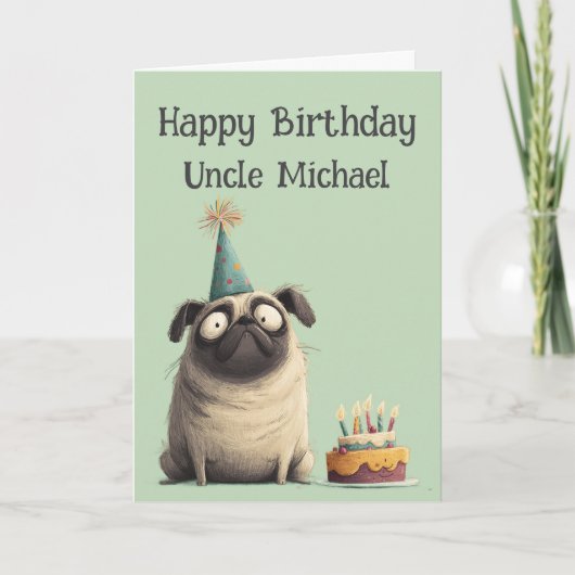 Whimsical Pug Dog Birthday Card Karte (Vorderseite)