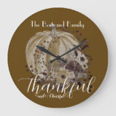 Whimsical Pumpkin Autumnal Floral Dankbar Große Wanduhr (Vorderseite)
