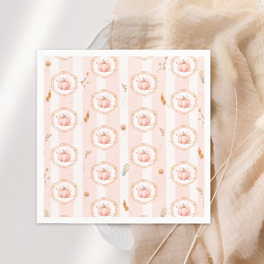 Whimsical Pumpkin Fall Floral Baby Shower Serviette