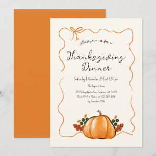 Whimsical Pumpkin Handwriting Erntedank Dinner Einladung