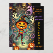 Whimsical Pumpkin Head Hexenkopf Halloween-Party Einladung (Vorne/Hinten)