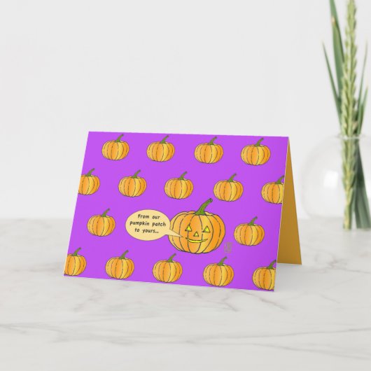 Whimsical Pumpkin Patch auf Fuschia Halloween Karte (Vorderseite)