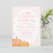 Whimsical Pumpkin Pink Girl Baby Dusche Einladung (Stehend Vorderseite)