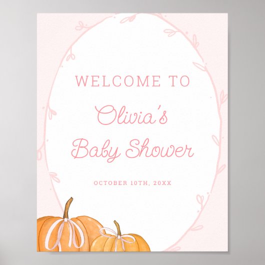 Whimsical Pumpkin Pink Girl Baby Dusche Willkommen Poster (Vorne)