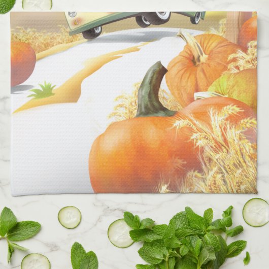 Whimsical Pumpkin Ride Geschirrtuch (Gefaltet)