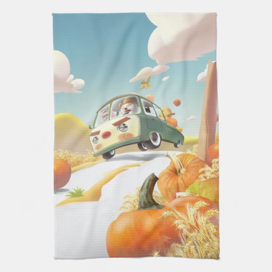 Whimsical Pumpkin Ride Geschirrtuch (Vertikal)