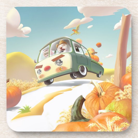 Whimsical Pumpkin Ride Getränkeuntersetzer (Vorderseite)